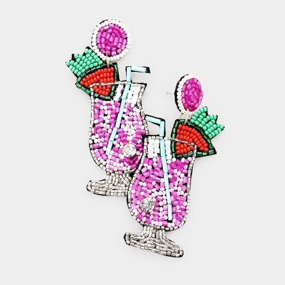 Cocktail Pink Seed Bead Felt Back Earrings - Picture 3 of 5